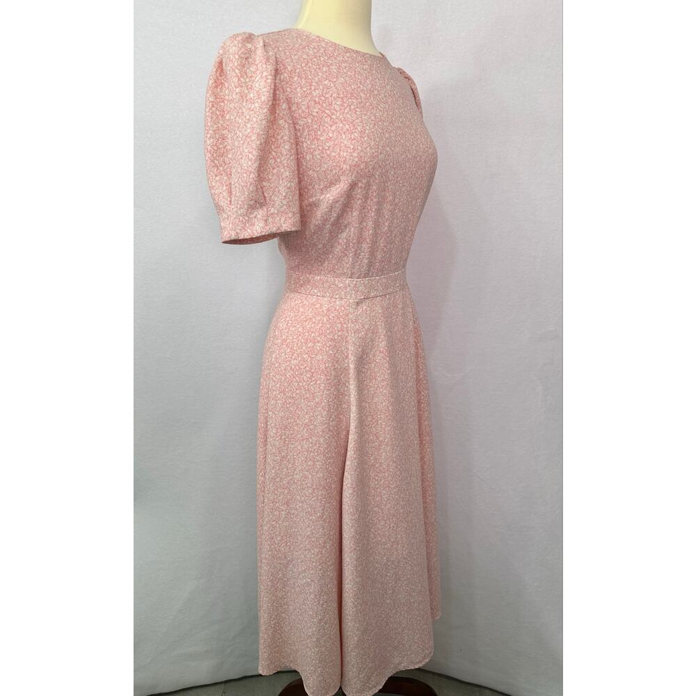 Rachel Parcell Pink Ditsy Floral Puff Sleeve Midi Dress Vintage Style Size M - Picture 3 of 12